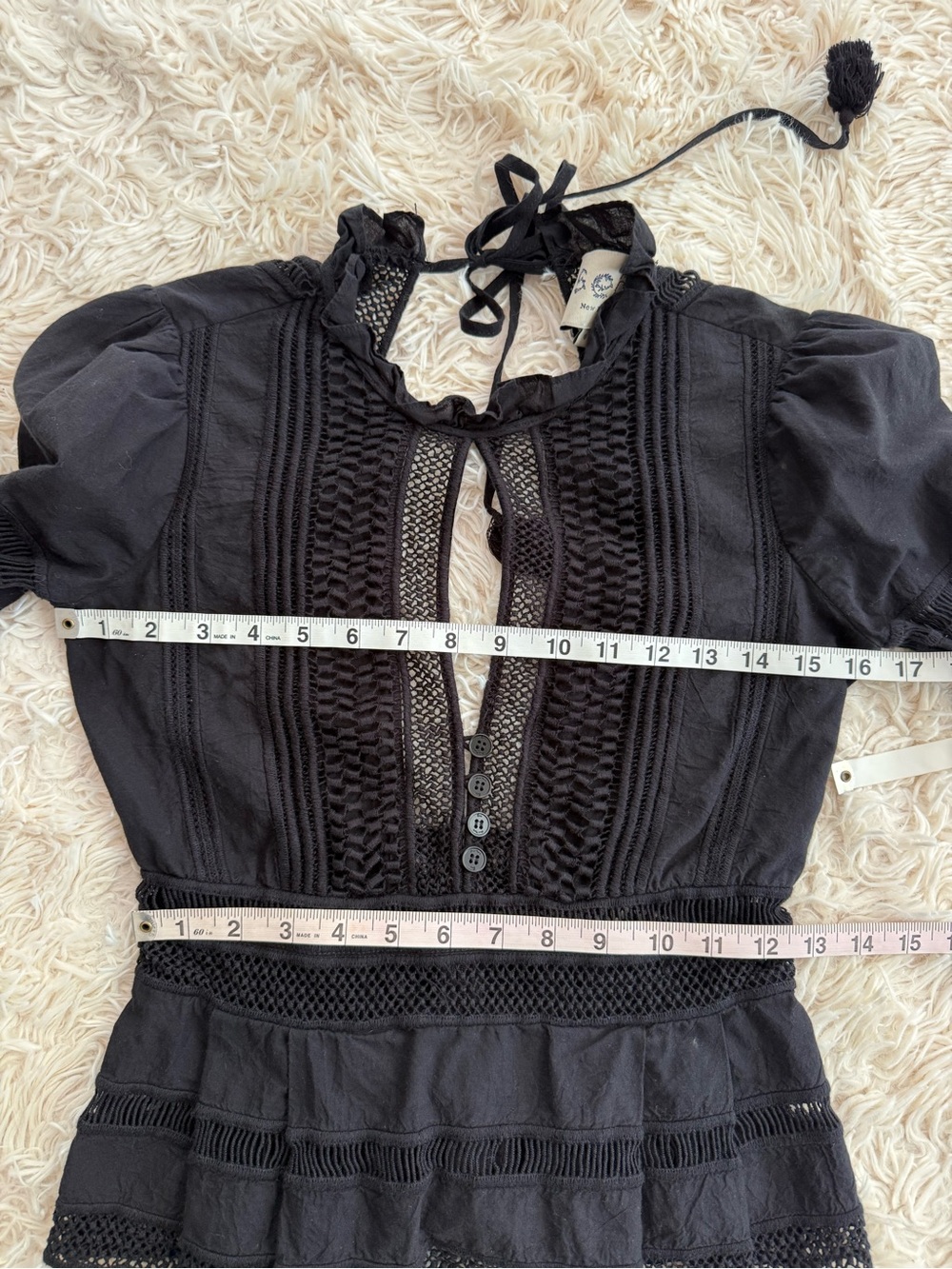 Sea New York Black Lace Crochet Peplum Blouse Top Long Sleeve Size 0 Boho - Picture 8 of 10